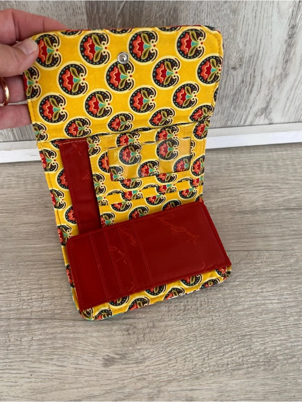 Vera Bradley Wallet Provencal Yellow Paisley Floral Wallet Spring Trifold - Picture 5 of 8